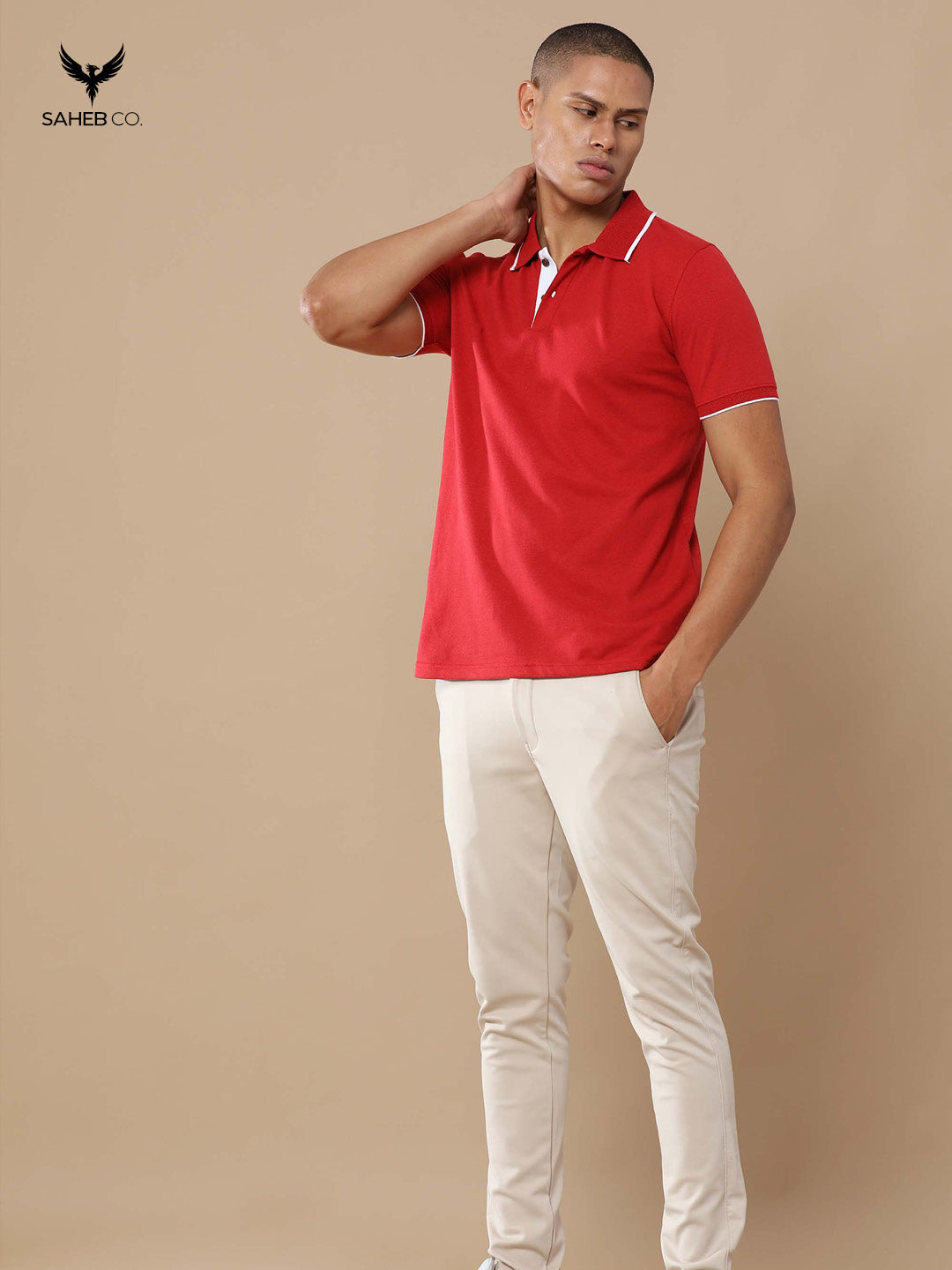 Heather Red Sustainable Jacquard Polo T-Shirt