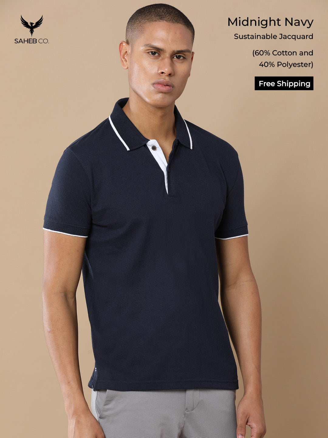 Midnight Navy Sustainable Jacquard Polo T-Shirt