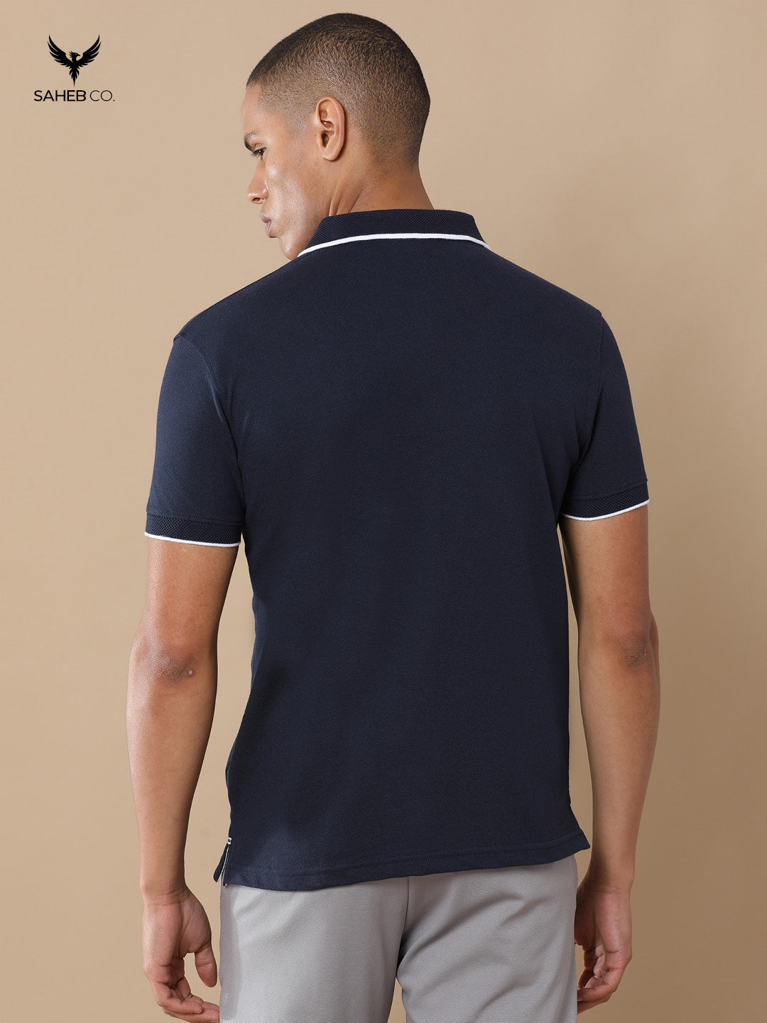 Midnight Navy Sustainable Jacquard Polo T-Shirt