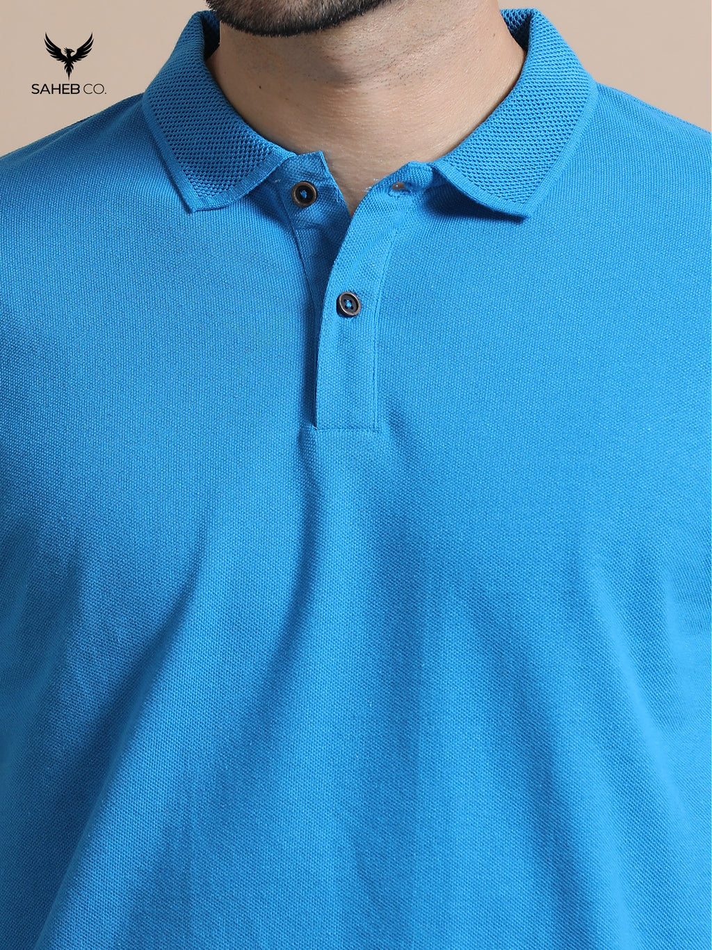 Aqua Blue Sustainable Jacquard Polo T-Shirt