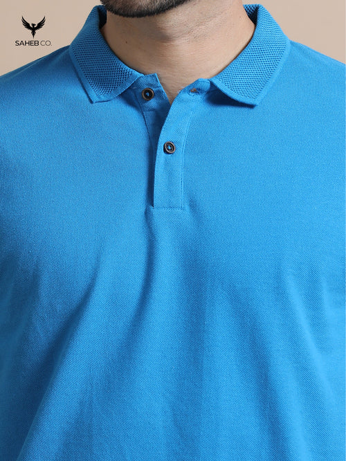 Aqua Blue Sustainable Jacquard Polo T-Shirt