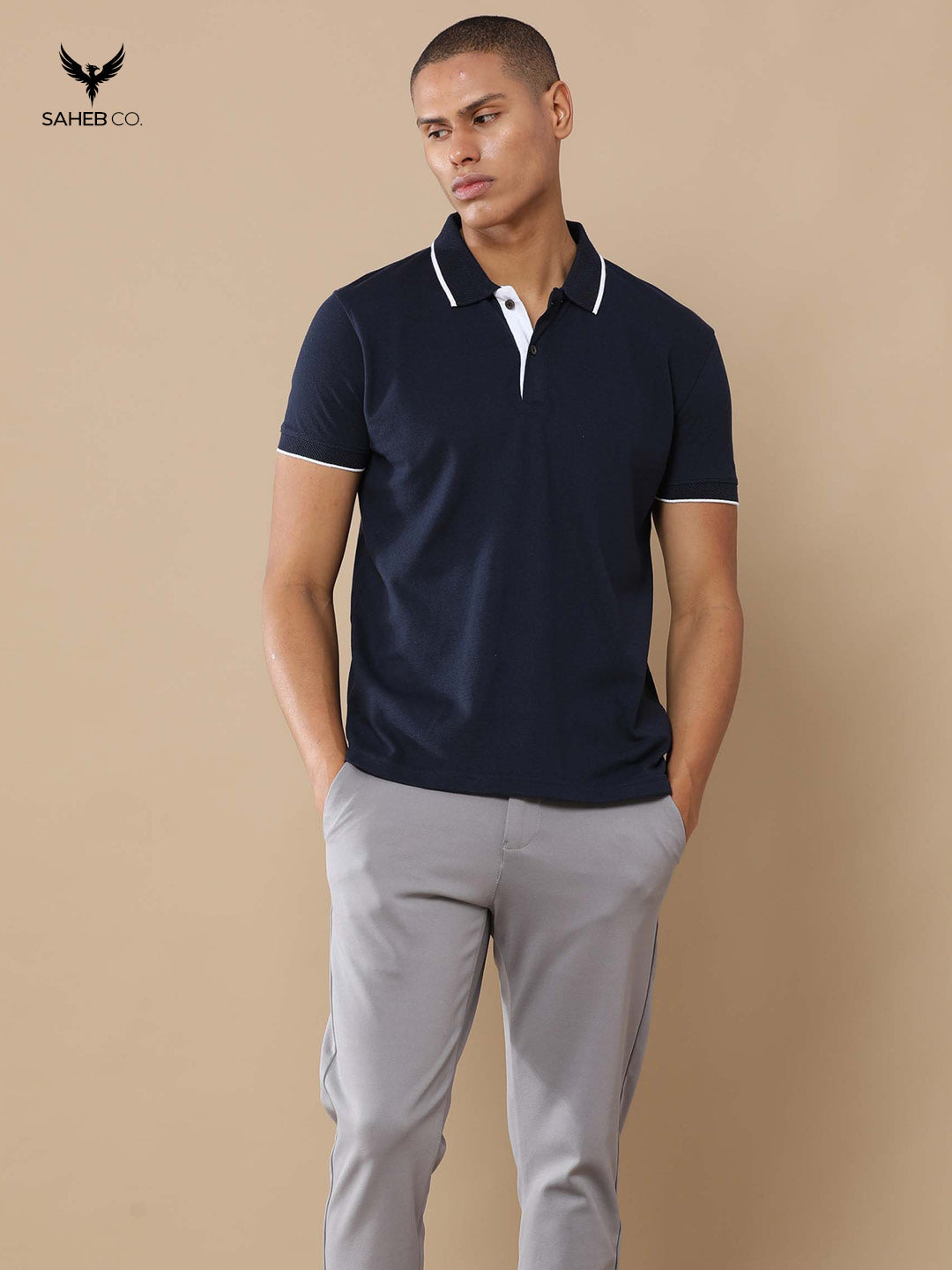 Midnight Navy Sustainable Jacquard Polo T-Shirt