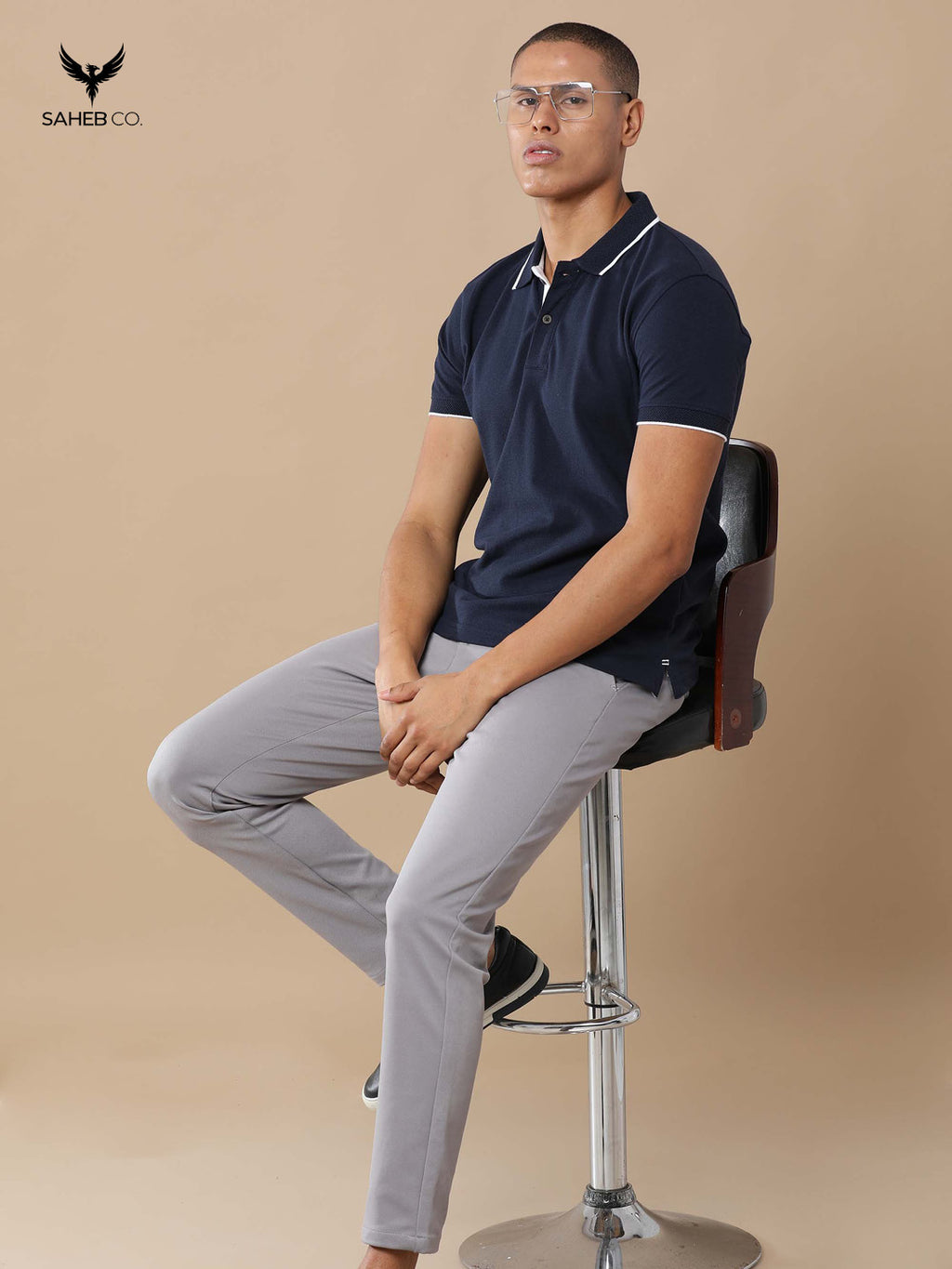 Midnight Navy Sustainable Jacquard Polo T-Shirt
