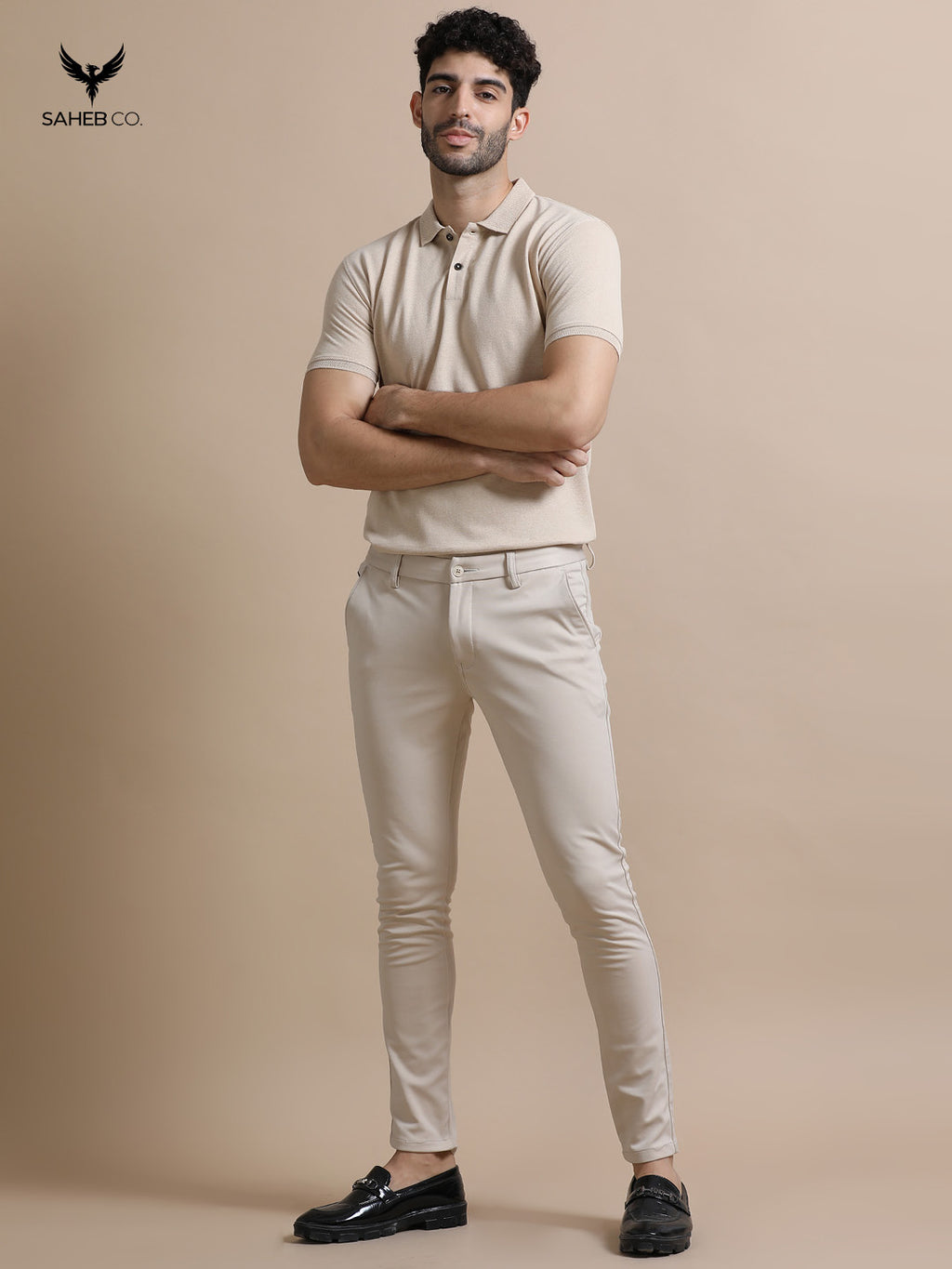 Sand Beige Sustainable Jacquard Polo T-Shirt