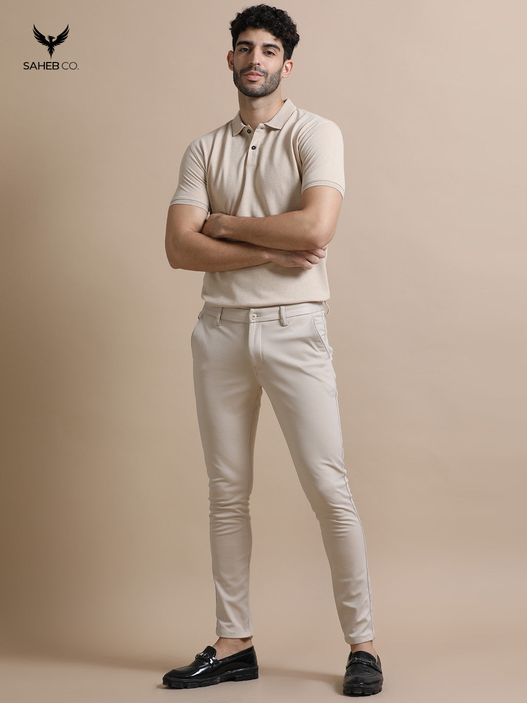 Sand Beige Sustainable Jacquard Polo T-Shirt