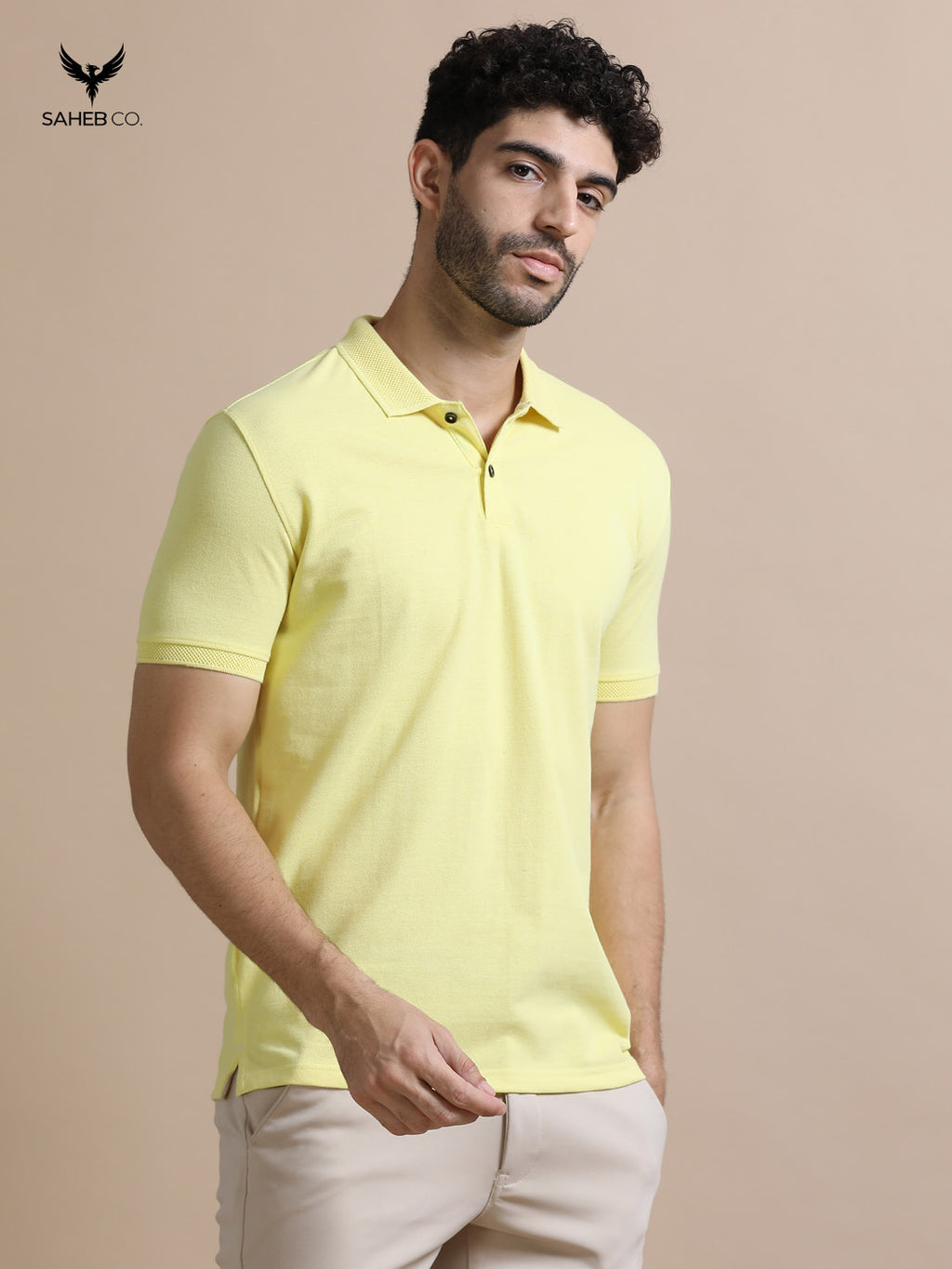 Sunrise Yellow Sustainable Jacquard Polo T-Shirt