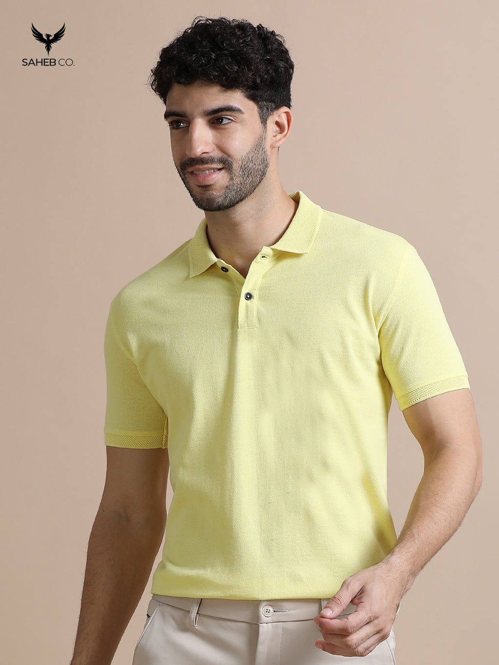 Sunrise Yellow Sustainable Jacquard Polo T-Shirt