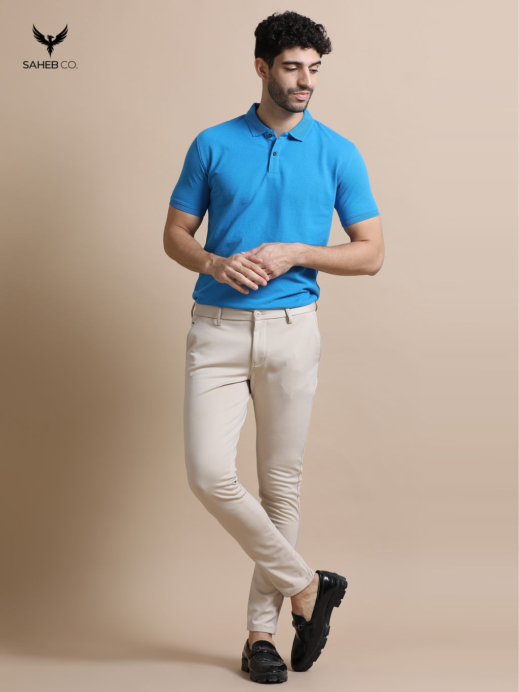 Aqua Blue Sustainable Jacquard Polo T-Shirt
