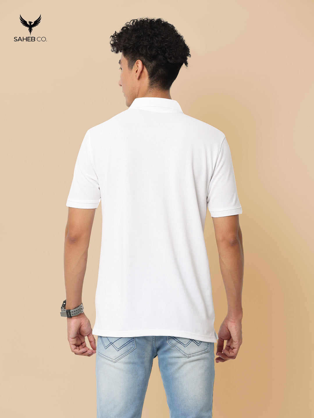 White Sustainable Jacquard Polo T-Shirt