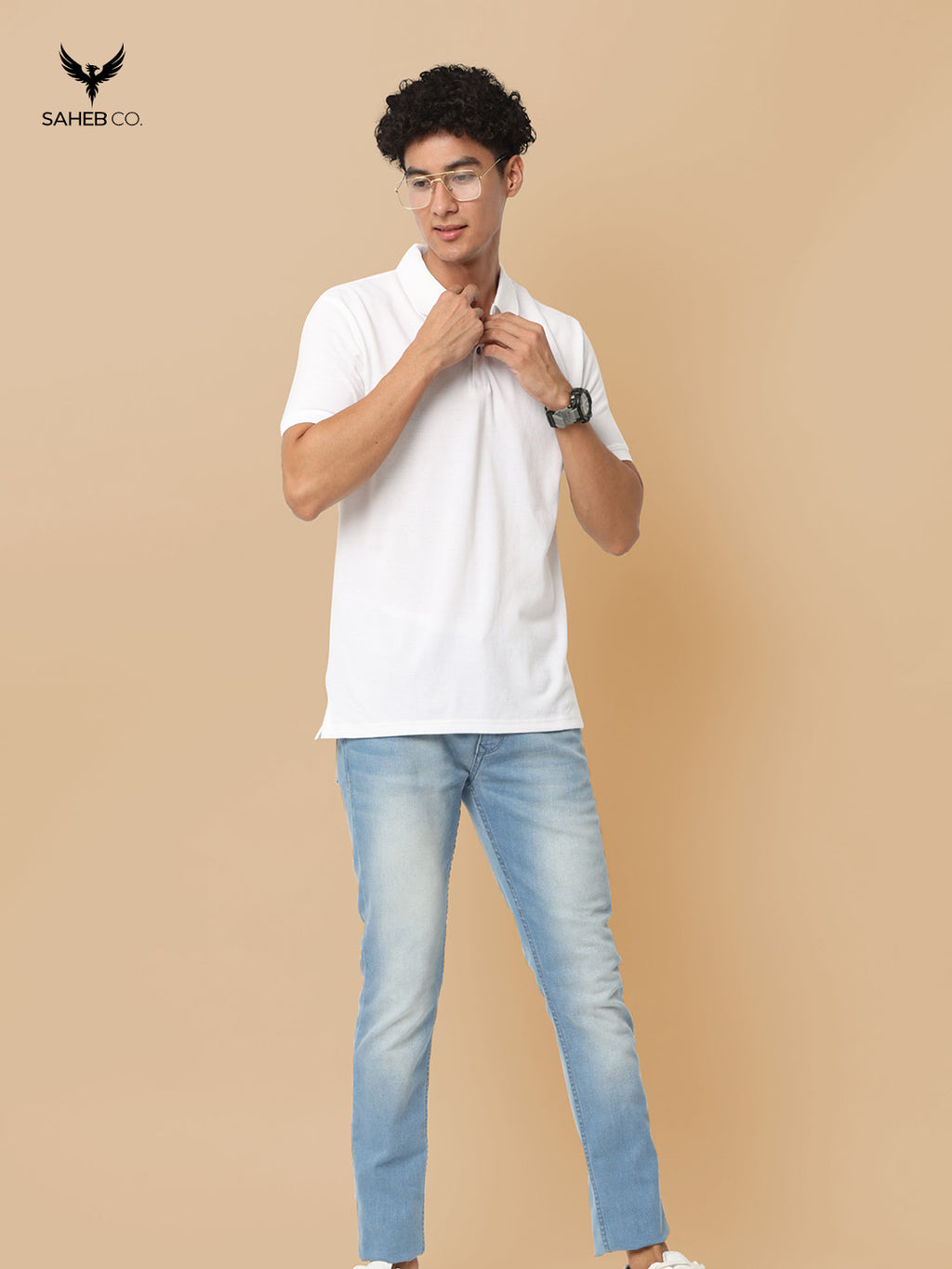 White Sustainable Jacquard Polo T-Shirt