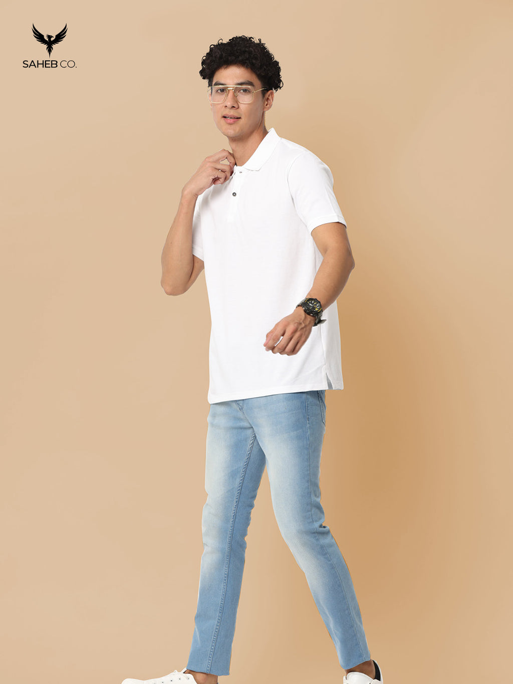 White Sustainable Jacquard Polo T-Shirt