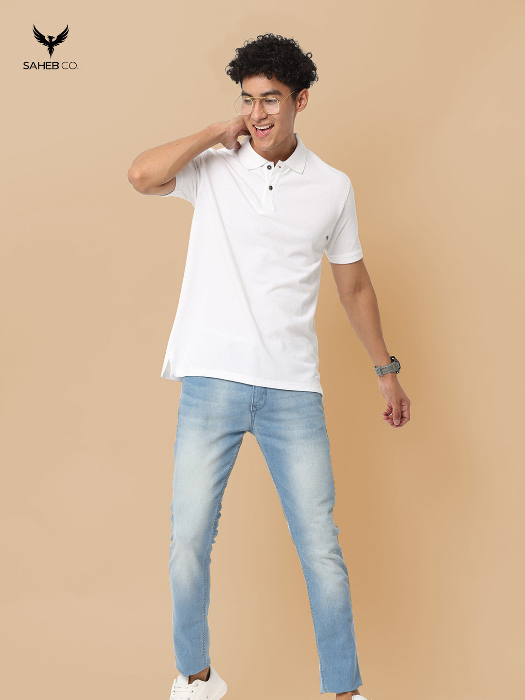 White Sustainable Jacquard Polo T-Shirt