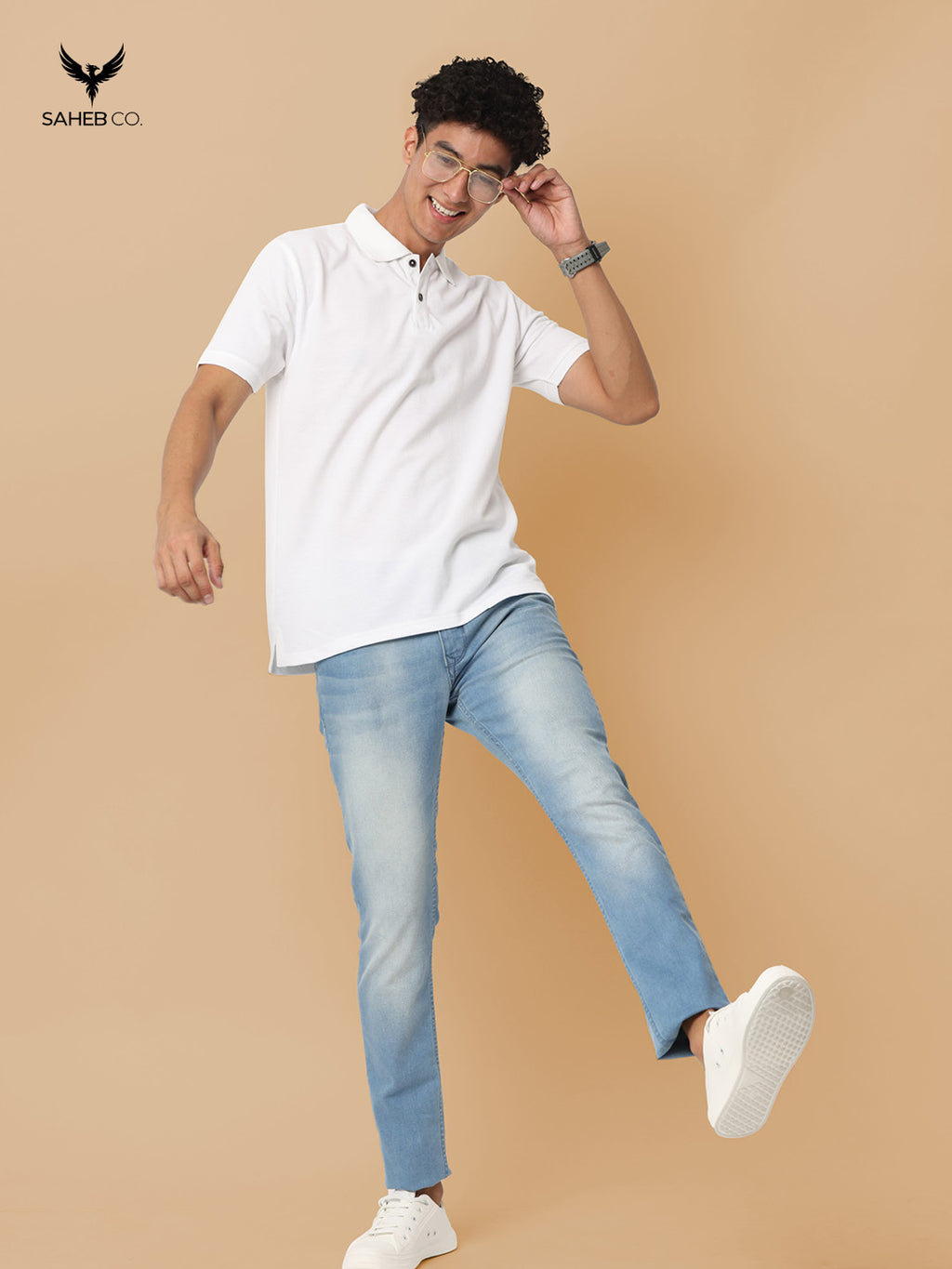 White Sustainable Jacquard Polo T-Shirt