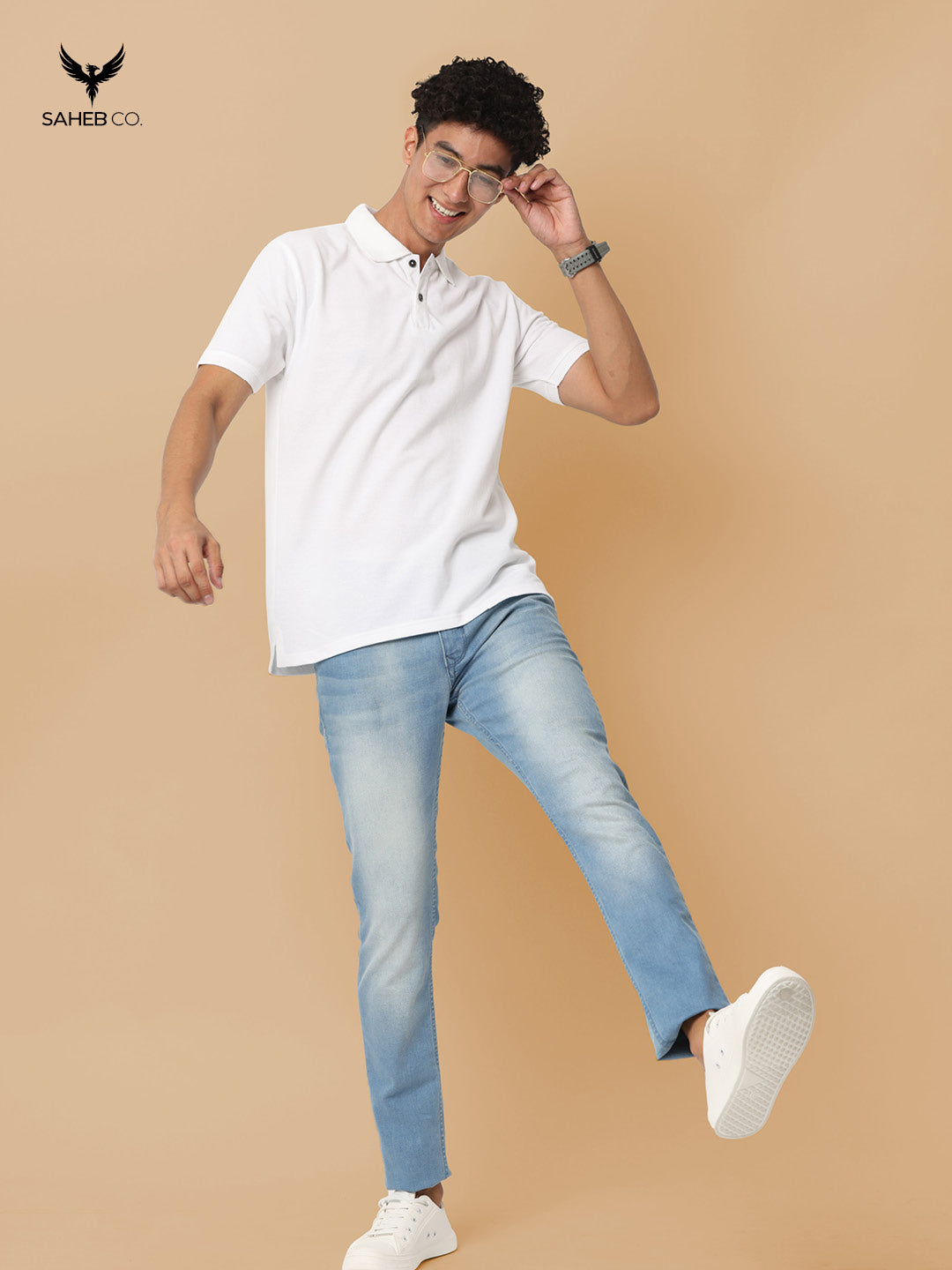 White Sustainable Jacquard Polo T-Shirt