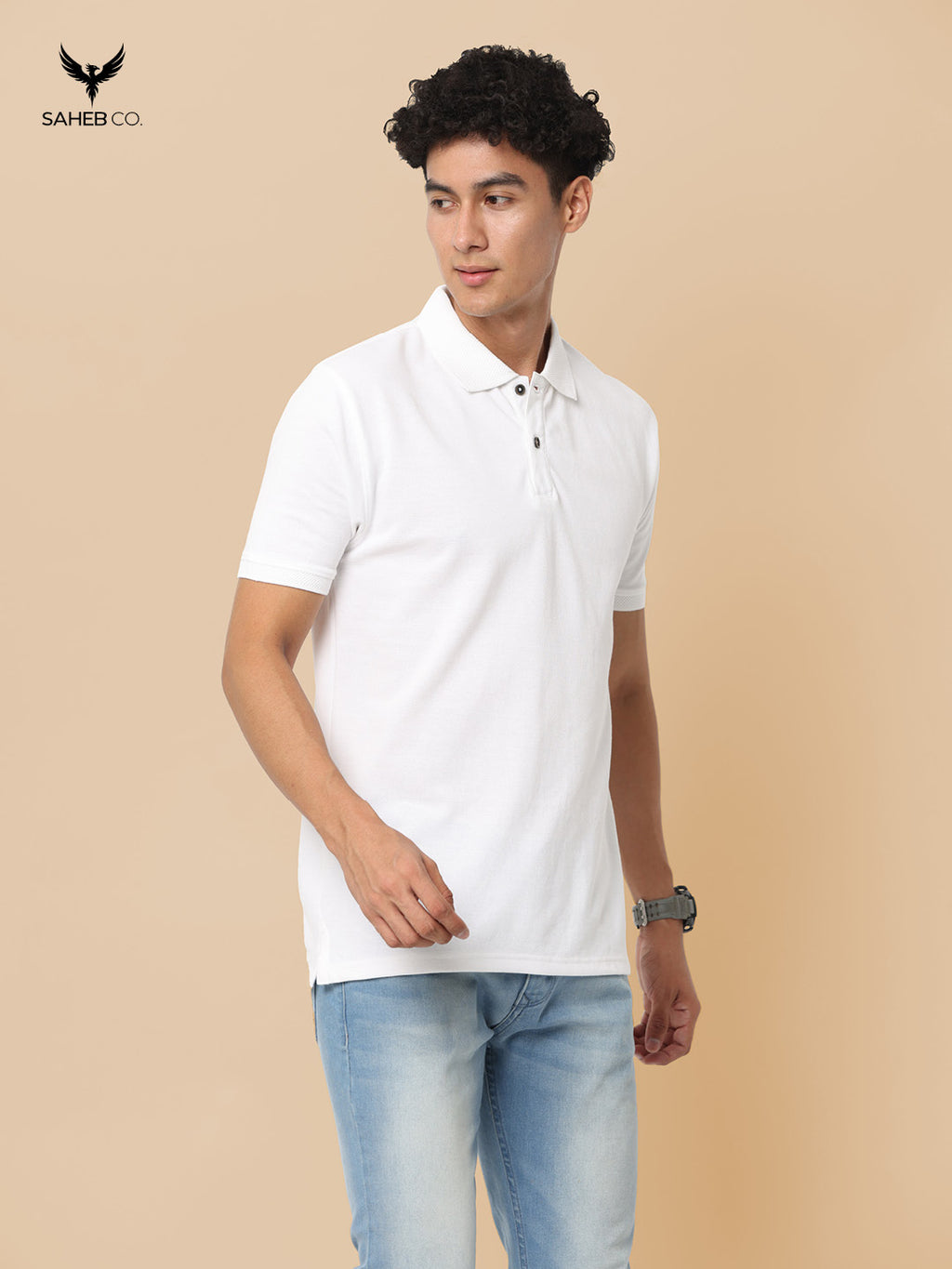White Sustainable Jacquard Polo T-Shirt