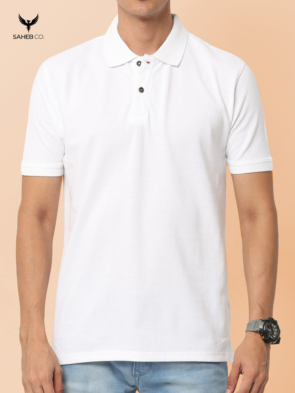 White Sustainable Jacquard Polo T-Shirt